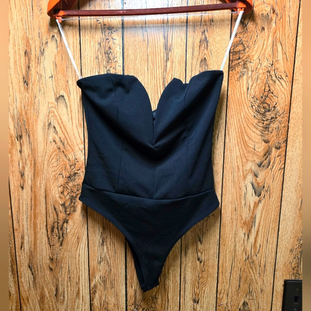 Lulu's Elegant Black V Neck Body Suit